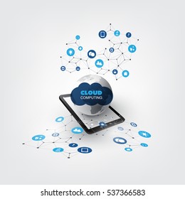 Cloud Computing Design Concept with Icons - Digital Network Connections, Technology Background