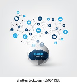 Cloud Computing Design Concept with Icons - Digital Network Connections, Technology Background 