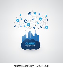 Cloud Computing Design Concept With Icons - Digital Network Connections, Technology Background