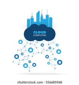 Cloud Computing Design Concept with Icons - Digital Network Connections, Technology Background