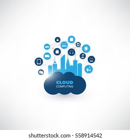 Cloud Computing Design Concept with Icons - Digital Network Connections, Technology Background