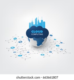 Cloud Computing Design Concept with Icons - Digital Network Connections, Technology Background