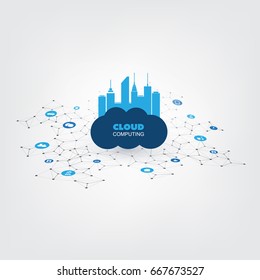 Cloud Computing Design Concept with Icons - Digital Network Connections, Technology Background