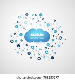 Cloud Computing Design Concept with Icons - Digital Network Connections, Technology Background 