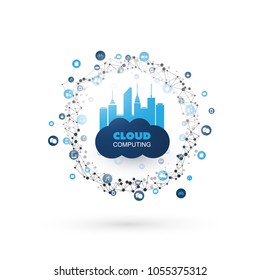 Cloud Computing Design Concept with Mesh, Connected Icons Representing Various Smart Devices and Services - Digital Network Connections, Technology Background