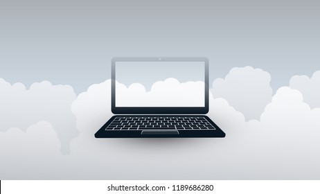 Cloud Computing Design Concept with Tablet and Clouds - Digital Network Connections, Technology Background