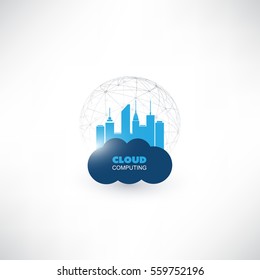 Cloud Computing Design Concept with Wireframe Globe - Digital Network Connections, Technology Background