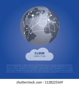 Cloud Computing Design Concept with world Map connections - Digital Network Connections, Technology Background