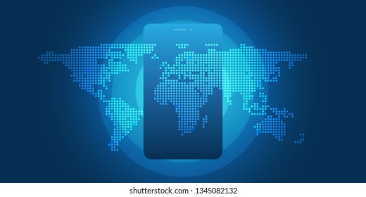 Cloud Computing Design Concept with World Map and Mobile Device - Digital Network Connections, Technology Background, Vector Design