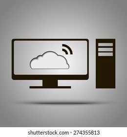 Cloud computing desktop grey icon 
