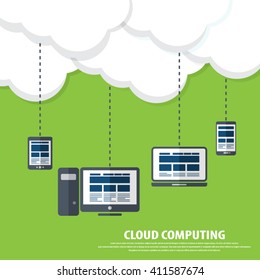 Cloud computing - Devices connected to the "cloud".EPS10 vector. All elements (background,devices, text ) are in separate layers. Fully editable.