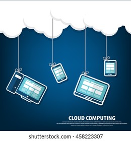 Cloud computing - Devices connected to the "cloud".EPS10 vector. All elements (background,devices, text ) are in separate layers. Fully editable.