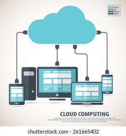 Cloud computing - Devices connected. EPS10 vector. All elements  are in separate layers. Fully editable.