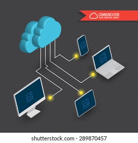Cloud computing diagram 3D style. Vector illustration.