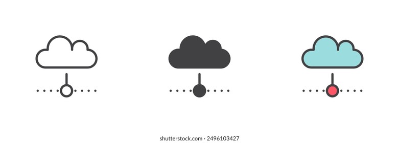 Cloud Computing verschiedene Stil Icon Set. Linie, Glyphe und gefüllte Kontur bunte Version, Kontur und gefüllte Vektorzeichen. Cloud-Server-Symbol, Logo-Abbildung. Vektorgrafiken