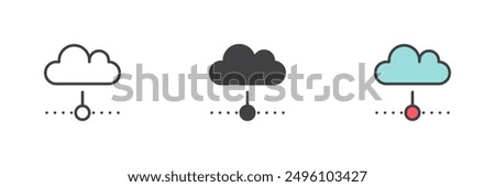 Cloud computing different style icon set. Line, glyph and filled outline colorful version, outline and filled vector sign. Cloud server symbol, logo illustration. Vector graphics