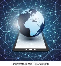 Cloud Computing, Digital Network Connections Design Concept with Earth Globe and Tablet PC - Technology Background, Vector Design