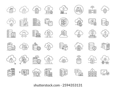 Cloud Computing and Digital Storage Icons – Data Security, Server, and More