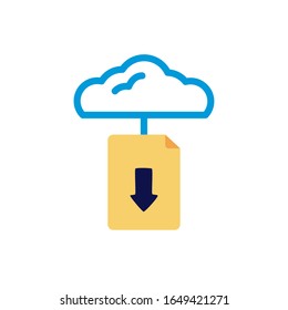 cloud computing with diocument and arrow down lineal color style vector design