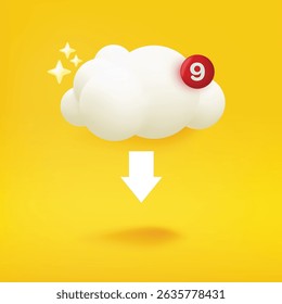 Serviço online de download de dados de computação em nuvem isolado em malha 3D amarela e fundo de ilustração de vetor de gradiente. Armazenamento de dados. Conceito de tecnologia.