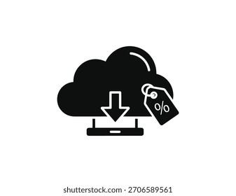 Servicio de Descarga de computación en la nube con ícono de etiqueta de Precio. descuento digital, transferencia de datos y concepto de almacenamiento en línea.