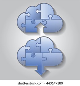 Cloud computing download and upload puzzle icon, vector