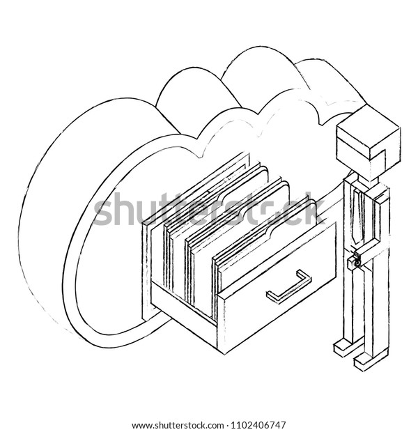 Cloud Computing Drawer Businessman Isometric Icon Stock