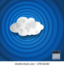  Cloud computing with earth map on ripple blue background.Vector file