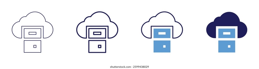 Cloud computing encryption icon in 4 different styles. Thin Line, Line, Bold Line, Duotone. Duotone style. Editable stroke.