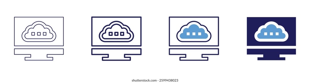 Cloud computing enterprise solutions icon in 4 different styles. Thin Line, Line, Bold Line, Duotone. Duotone style. Editable stroke.