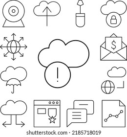 Cloud computing, exclamation mark icon in a collection with other items