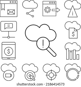 Cloud computing, exclamation mark, SEO icon in a collection with other items