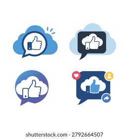 Cloud Computing Feedback Thumbs Up and Social Media Message Icons Set