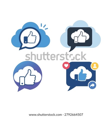 Cloud Computing Feedback Thumbs Up and Social Media Message Icons Set