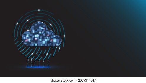 cloud computing with fingerprints as background, cloud concept vector illustration, cloud technology advancement.