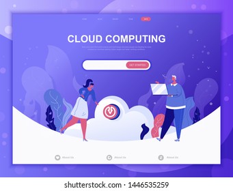 Cloud Computing flat concept vector illustration template for website and mobile app development. Flat landing page template. Decorated cartoon people for web page or homepage.