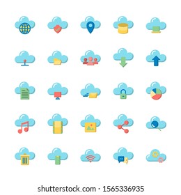 Cloud Computing flat icon set. Vector and Illustration.