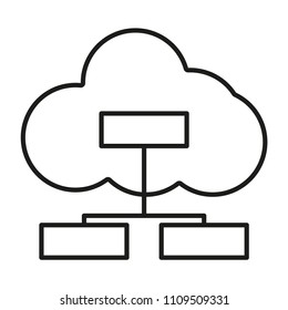 Cloud Computing Flat Line Icon Vector. Technology Data Solution Concept Software Platform. Network Share Security Server Design. Access Transfer Recovery Hosting Sync. Wireless Digital System. 