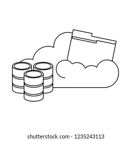 Cloud computing with folder and disks black and white