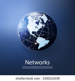 Cloud Computing Global Business and Networks Concept Design with Geometric Mesh Around Earth Globe