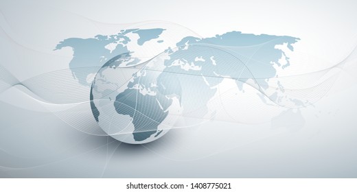 Cloud Computing and Global Networks Concept Design with Earth Globe and Wavy Lines