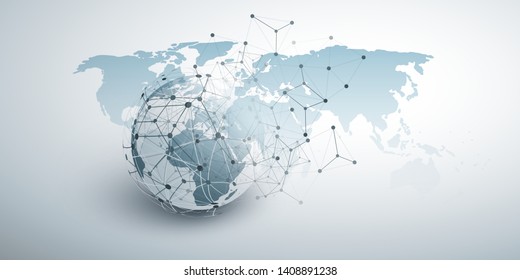 Cloud Computing and Global Networks Concept Design with Earth Globe and Geometric Network Mesh 