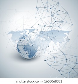 Cloud Computing and Global Networks Concept Design with Earth Globe, World Map and Geometric Network Mesh