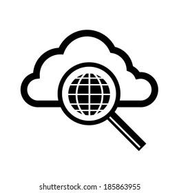 cloud computing global search icon | vector flat design element black isolated on white background