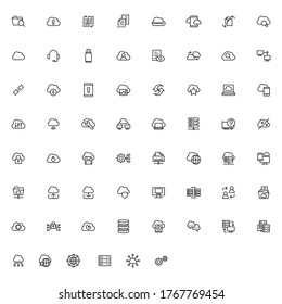 Cloud computing glyph icon set with network data server and internet technology, database platform digital system symbol