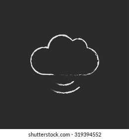 Cloud computing hand drawn in chalk on a blackboard vector white icon isolated on a black background.