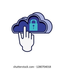 cloud computing with hand pointer mouse and padlock