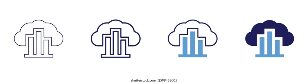 Cloud computing for healthcare icon in 4 different styles. Thin Line, Line, Bold Line, Duotone. Duotone style. Editable stroke.