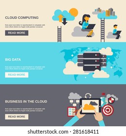 Cloud Computing Horizontal Banner Set With Big Data Flat Elements Isolated Vector Illustration