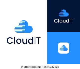 Cloud Computing Hosting Data Server Storage Horizontal Lines Icon Vector Logo Design Illustration